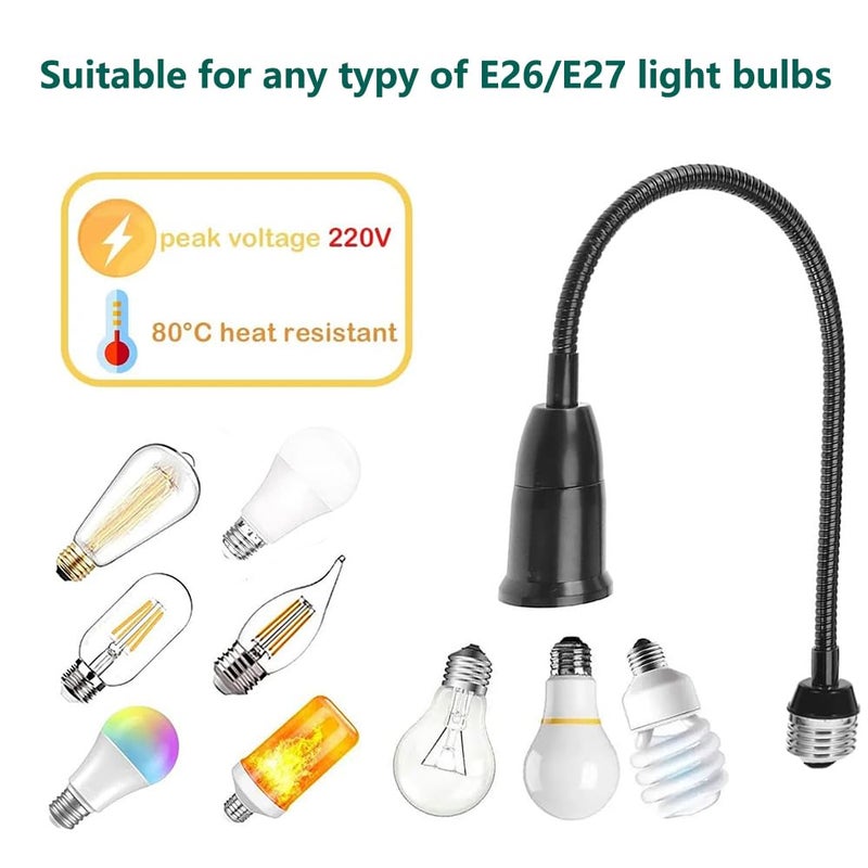 DBKMPZ 2 Pack E26/E27 Light Socket Extender Adapter,30cm/12 inch Light Bulb Extension,E26 to E26 Socket Extender,Bendable Flexible Gooseneck Adjustable Extension Socket Extender Adaptor (Black) - Image 4